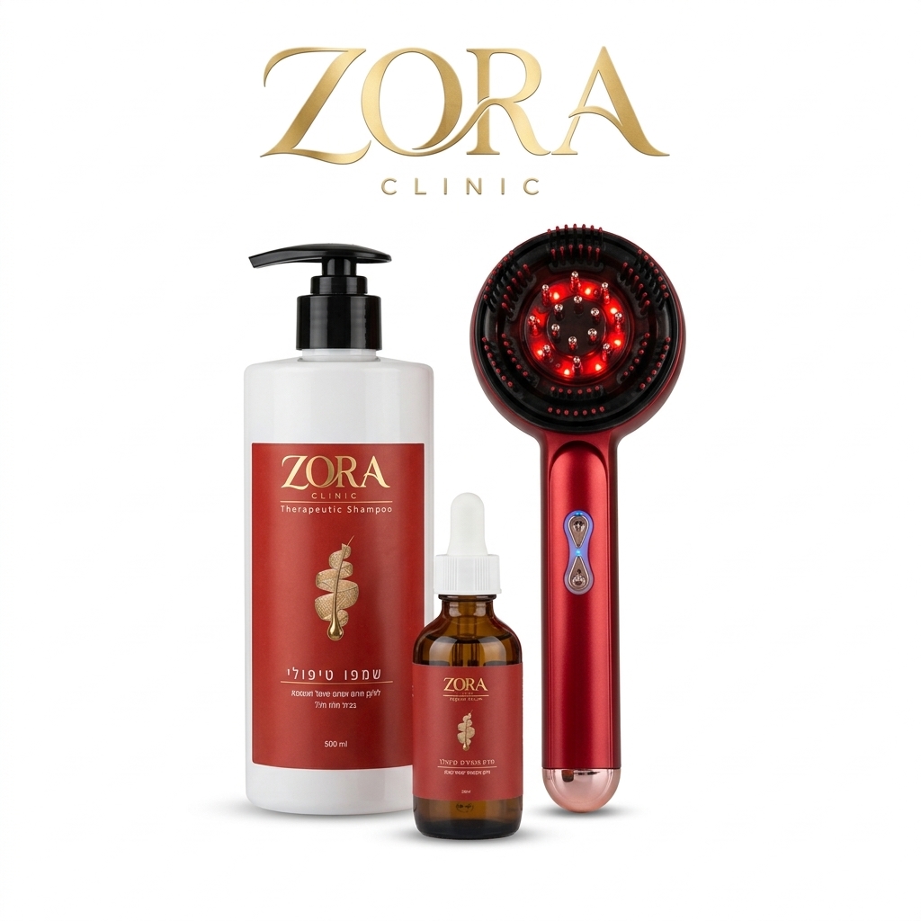 ערכת ZORA BOOST — שמפו, סרום פפטידים ומברשת אור אדום